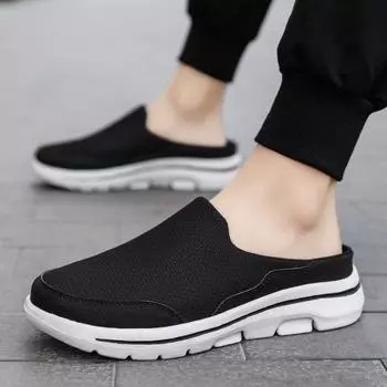 Men Casual Mules Mesh Breathable Flat Slippers Summer Couple Shoes Loafers Fashion Shoes Men Street Slippers Flip Flops Size 48 40 темно серый