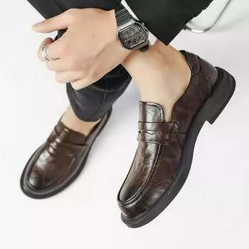 Мужская повседневная обувь, осенние кожаные лоферы, офисные туфли для мужчин, мокасины для вождения, удобные модные туфли для вечеринок, мужские 39 чёрный