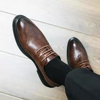 Мужская повседневная обувь, модные туфли на шнуровке Brock Oxford из кожи крокодила в стиле ретро, мужская официальная обувь весна/осень 2024 года, новые мужские туфли с острым носком 37 чёрный