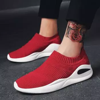 Men Casual Shoes Fashion men Shoes Spring Summer mesh lovers unisex Fly Weave Light Breathable sock shoes gvy7 6.5 чёрный