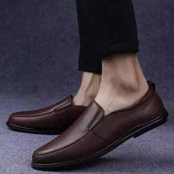 Men Casual Shoes Genuine Leather Slip On Comfortable Men Black Flats Male Driving Shoes Big Size 37 чёрный