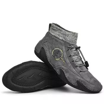 Men Casual Shoes Man High-top Leather Sneakers Handmade Breathable Male Soft Soled Footwear Moccasins Sock Shoes Plus Size 38-48 38 жёлтый