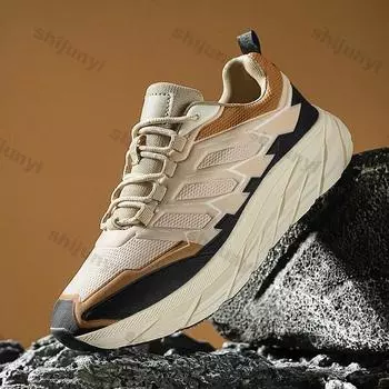 Men Casual Sneakers Spring Autumn Running Shoes Platform Trend Breathable Sports Shoes Fashion Platform Sneakers Tenis Masculino 39 бежевый