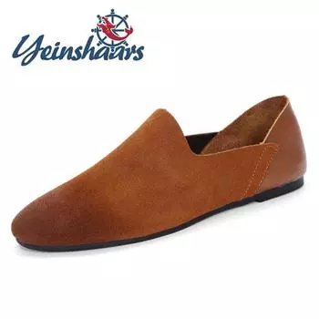 Men Casual Summer Shoes Breathable Lightweight Driving Shoes Leisure Low Top Walk Leather Loafers Suede Shoes Men British Style 38 коричневый