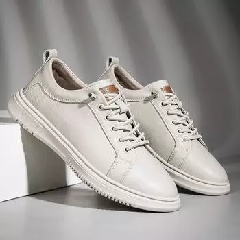 Men Casual Summer Shoes Lightweight Flats Fashion Genuine Leather Sneakers Walking Shoes for Male Skateboard Vulcanized Shoes 36 чёрный