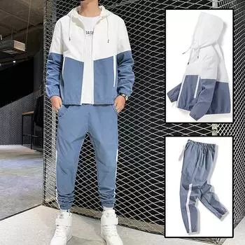 Men Casual Tracksuit Sets Hip Hop Jackets+Pants 2 Piece Sets Sports Suit XXXXXXL чёрный