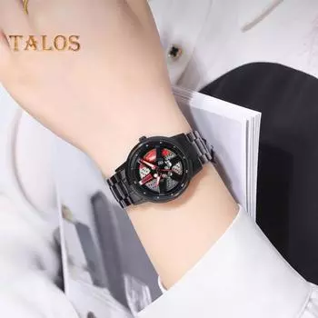 Мужские повседневные часы с круглым циферблатом и колесной ступицей, водонепроницаемые, с ремешком из нержавеющей стали, кварцевый механизм, мужские наручные часы для подростков, модные ювелирные изделия, подарок на день рождения A