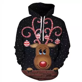 Men Christmas Women 3d Graphic Print Hooded Hoodie Sweatshirt Pullover Jumper Christmas Elk,M
