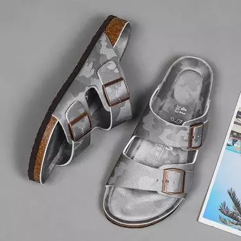 Men Classic Casual Leather Camouflage Sandals Summer Hollow Out Breathable Outdoor Walking Shoes Flat Designer Double-breasted 35 синий