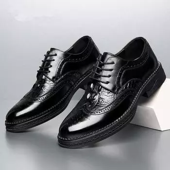 Men Classic oxfords shoes Retro Brogues Men Lace Up Business Leather Shoes Formal Office Flats Men Wedding Party Oxford Shoes 38 чёрный