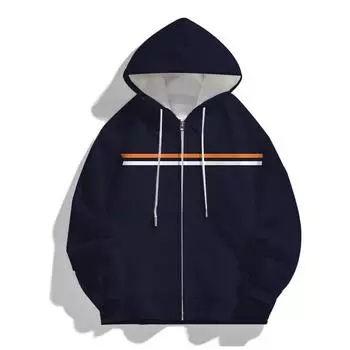 Men Clothes Casual Hooded Stripe Coat Spring Autumn New Cardigan Zipper Sweatshirt Big Pocket Hoodies M белый