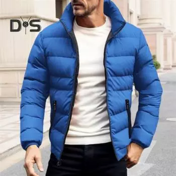 Мужское пальто с воротником-стойкой, длинным рукавом, застежкой-молнией, стеганая куртка, однотонное утолщенное свободное пуховое пальто с боковыми карманами M чёрный