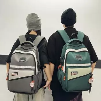 Men Color Block Backpack Women Large Capacity Backpack Student School Bag светло-синий