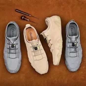 Men Comfortable Lightweight Waterproof Convenient Breathable Antiskid Leather Casual Loafers Flat Shoes Suitable For All Seasons US 5(EUR 38) бежевый