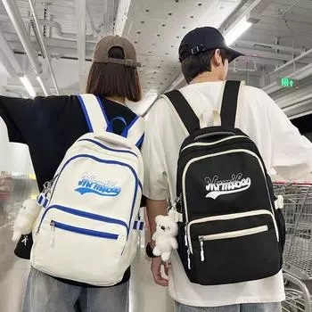 Men Computer Backpack Large Capacity Student Schoolbag Women Letter Print Backpack бежевый