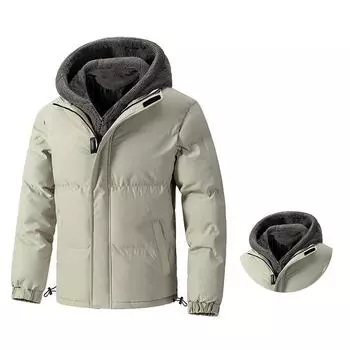 Men Cotton Fleece Padded Hooded Parkas Puffer Jacket Men s Thick Warm Plus Size Winter Jacket Fake Two Piece Coats Outwear XL чёрный