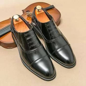 Men Derby Shoes Square Toe Lace-up Black Brown Pu Business Men Dress Shoes Size 38-46 38 чёрный