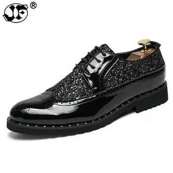 Мужские туфли 2024 года, модные мужские деловые кожаные туфли, мужские туфли-броги, формальные туфли с пайетками, черное золото, Zapatos Hombre639 6 чёрный