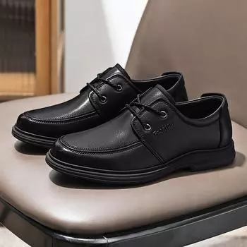 Men Dress Shoes lace up Business Leather Men Casual Formal Social Shoes Male Wedding party Oxfords Breathable Men s black Shoes 7 чёрный