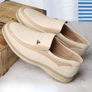 Men Dress Shoes Leather Loafers Men s Moccasins Shoes Slip-on Soft Flats Footwear Brand Business Formal Shoe Male Driving Shoe 38 чёрный