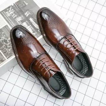 Мужская мода Brock Business Leather Shoes Мужские роскошные лакированные туфли из дышащей черной деловой обуви для банкета Вечерние туфли 37 чёрный