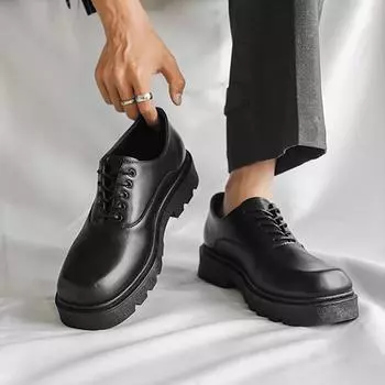 Мужские модные повседневные туфли из коровьей кожи с квадратным носком и шнуровкой, деловые кожаные туфли, британские дышащие, размер 39-44 39
