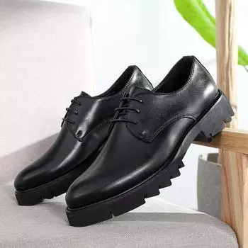 Men Fashion Derby Shoes PU Black Thick soled Durable Leather Men Lace up Business High Quality Formal Shoes Size 38-44 37
