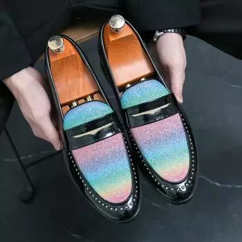 Men Fashion Loafers Shoes PU Spliced Casual Shoes Pointed Low Heel Stylist Shoes Comfortable Classic Large Sizes 38-47 38