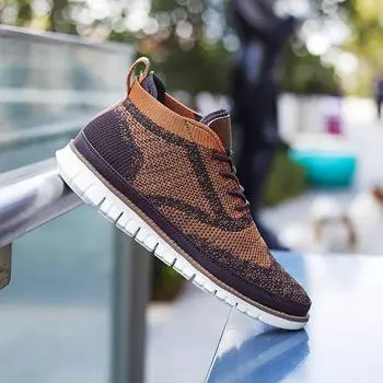 Мужские модные кроссовки из кожи, повседневные, удобные, легкие, на плоской подошве, для всех сезонов, дышащая обувь для ходьбы на открытом воздухе US 7(EUR 40) коричневый