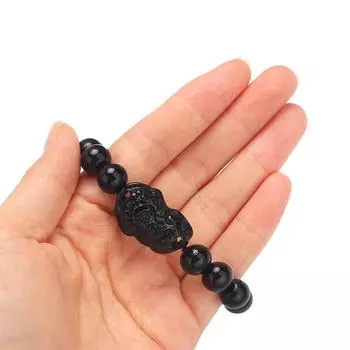 Men Feng Shui Pixiu Attract Wealth Bracelets Wristband Obsidian Stone Beads Good Luck Bangle чёрный