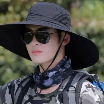 Мужская шляпа рыбака с большой полостью, защитой от ультрафиолета и солнечных лучей, с сеткой, ветрозащитным ремешком, защитой полей, быстросохнущая серый