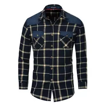 Men Fit Slim Casual Shirt Long Sleeve Dress Shirts Plaid Botton Front Tops Shirt Khaki&Navy,2XL