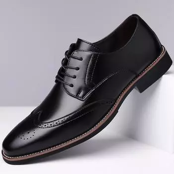 Men Formal Dress Shoe Black Leather Shoes Men Lace Up Point Toe Business Casual Shoes for Men Wedding Party Office shoes 38 чёрный