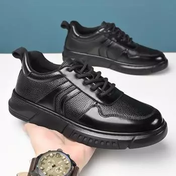 Men Formal Shoes Casual Business Leather Shoe British Style Student business black Lace Up Round to Comfort Outdoor Shoes men 38 чёрный