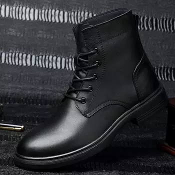 Men Genuine Leather Ankle Boots Classic British Style Motorcycle Boots Leisure Walk Outdoor Footwear Soft Man Warm Winter Boots 37