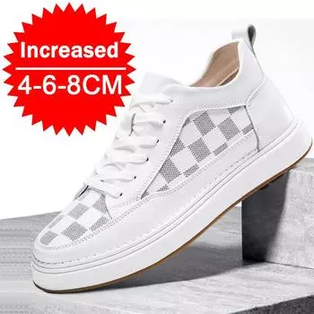 Men Genuine Leather Casual Shoes Men s Sneakers Skateboard Shoes Comfortable Platform Male Rubber Heightening Sports Shoes 6-8CM 37