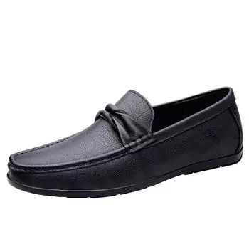 Men Genuine Leather Loafers Design Moccasin Fashion Slip On Soft Flat Men Casual Shoes Adult Male Footwear Handmade Boat Shoes 37 чёрный