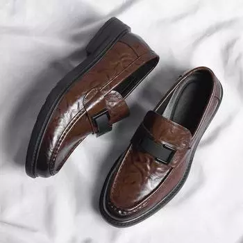 Men Genuine Leather Loafers Thick Bottom Shoes Luxury Designer Fashion Male Slip on Lightweight Moccasins Classic Wedding Shoes 38 чёрный