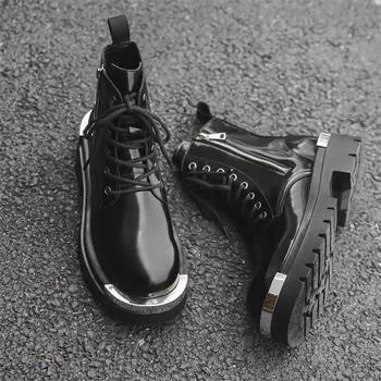 Men Genuine Leather Round Toe Boots Casual Leather Comfy High Top Boots Fashion Designer Lace-Up Ankle Boot Outdoor Walking Shoe 38 чёрный