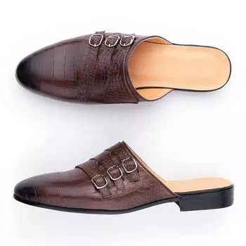 Men Genuine Leather Sandals Summer Flat Loafers Casual Shoes Outdoor Waterproof Slip-on Slides for Men Custom Slippers 38 кофейный