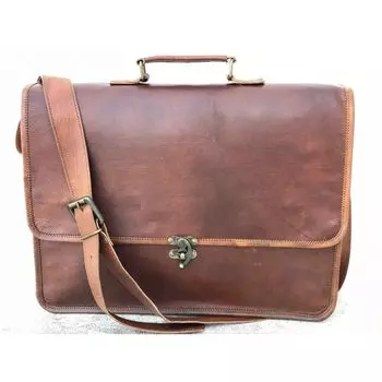Men Genuine Leather Vintage Laptop Messenger Handmade Turn Lock Bag Satchel 13 x 10 x 4 in
