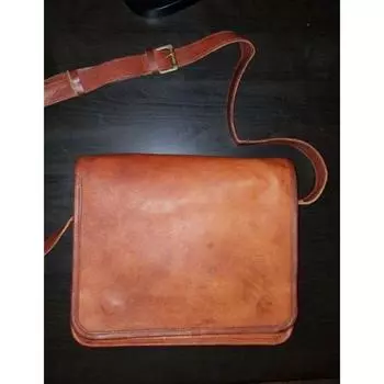 Men Genuine Natural Shiny Leather Vintage Laptop Messenger Briefcase Bag Satchel 13 x 10 x 4 in