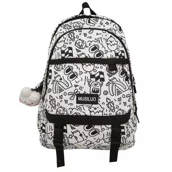 Мужской рюкзак с принтом граффити Женский рюкзак большой вместимости Студенческий школьный рюкзак серый