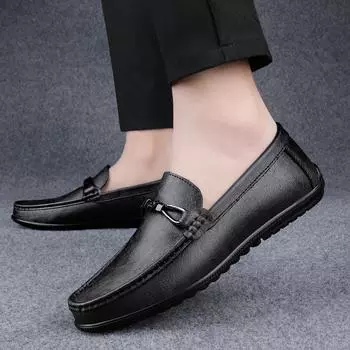 Men Handmade Leather Loafers Genuine Leather Slip on Casual Driving Flats Comfortable Male Business Shoes Male Dress Footwear 37 чёрный