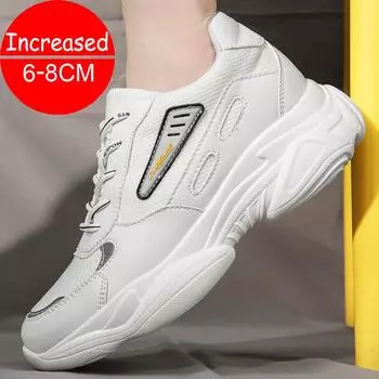 Men Height Increasing 8CM Shoes Breathable Casual Shoes Sports Shoes Men Invisible Leather Shoes Inner Height 6CM Elevator Shoes 39