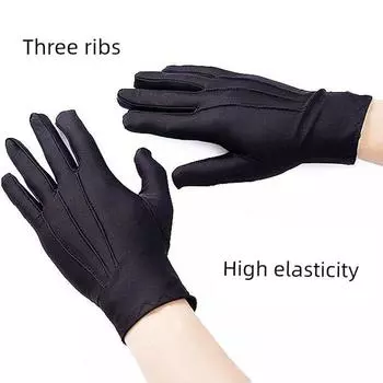 Men High Elastic Etiquette Driver White Gloves Three-Rib Smooth Tight Breathable Sweat Absorbing Sun Protection Security Coach Gloves Black 2 pairs] All yards