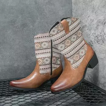 Мужские джинсовые ботинки на высоком каблуке с полиуретановыми вставками, вышитые ботинки в стиле вестерн, заостренные манжеты с глубоким V-образным вырезом, большие размеры 38-46 38