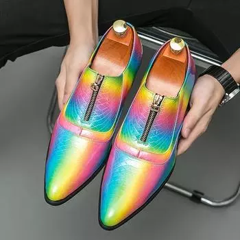 Men High Heels PU Multi-color Pointed Zipper Cuffed Fashion Banquet Shoes Comfortable Business Casual Shoes Hairstylist Shoes 39