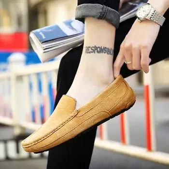 Men High Quality Suede Loafers Men Casual Shoes Moccasins Slip on Men Flats Fashion Male Driving Shoes Lightweight Soft Handmade 38 темно-синий
