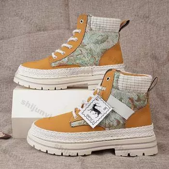 Men High Top Casual Sports Shoes Men New Fashion Design Anti-Slip Ankle Boots Outdoor Thick Sole Man Working Boots Plus Size 48 39 хаки